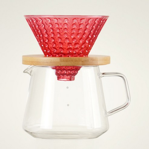DFMEI.커피잔 세트요.Coffee cup set뉴 글라스 핸드드립 커피필터 깔때기 커피잔 가정용입니다, 딸기 레드 필터 컵 + 315 냄비 투명 600ml, DFMEI.