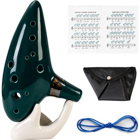 Kmise 오카리나 12톤 Alto C with 송북 디스플레이 스탠드 넥 코드, Dark Green