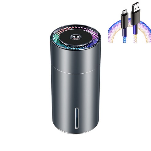 차량용 가습기 무드등 미니가습기 무선 usb 충전식 휴대용 LED 발광 케이블 세트, 그레이