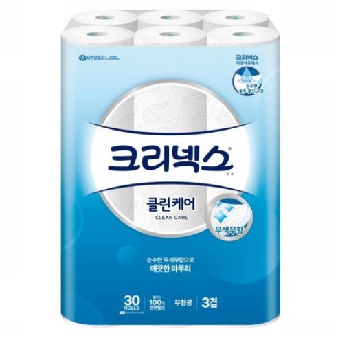 크리넥스 클린케어 3겹 화장지 (30M*30롤), 25m, 30개입, 30개