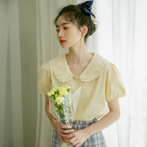 SU 프랑스어 레트로 인형 칼라 버블 반팔 셔츠 여성의 디자인 감각 틈새 서양식 올 매치 셔츠 슬리밍 여름 옷