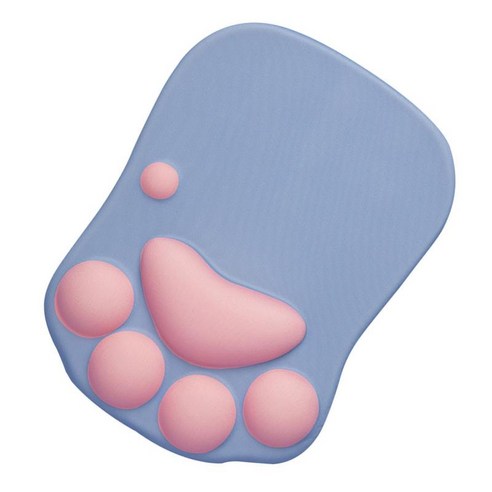 여성을위한 손목 지원 손목 마우스 패드가있는 3D 만화 고양이 발 마우스 패드, 약 270x200x25mm, 실리콘, 파란색