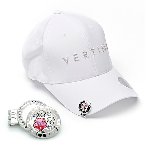 베르티니 남녀공용 골프 모자 + 볼마커 셋트 VC02, 플라워, 화이트