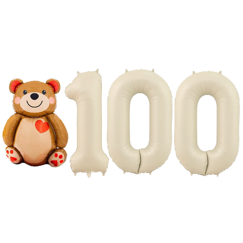 파파 파티 곰돌이 풍선 생일 파티 숫자 풍선 세트, 1세트, 곰돌이 100 크림