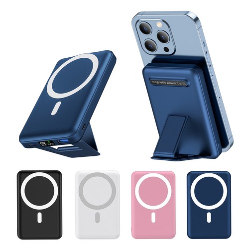 Podoru 맥세이프 무선 고속충전 10000mAh 보조배터리 대용량 PD22.5W 거치대, 네이비