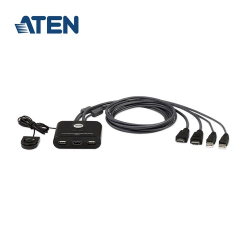 ATEN 2포트 HDMI 케이블 일체형 KVM 스위치 CS22HF, 1개 kvmusb케이블