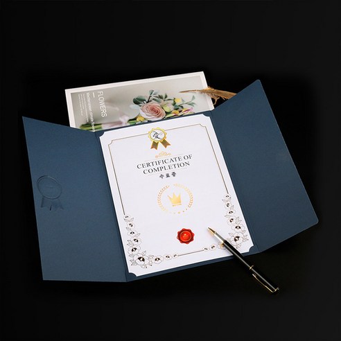 종이 상장 케이스 20개 묶음 3단 접이식 수료증 임명장 계약서 졸업장 끼움식 고급 350g, B네이비
