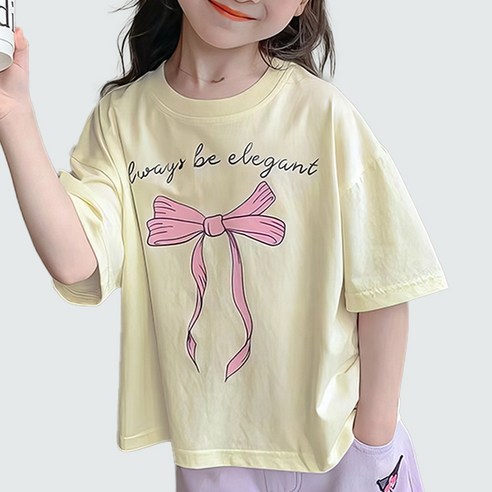 주니어 여아 리본 레터링 반팔티셔츠 -LT2