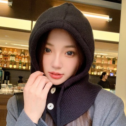 구즈 후드 넥워머 목도리 바라클라바, 블랙