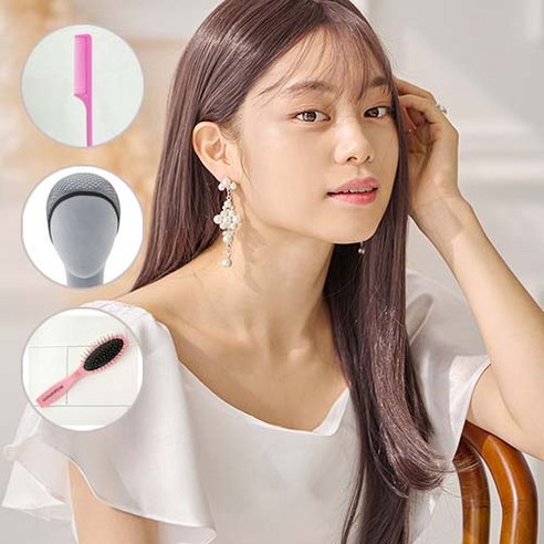 가발매니아 루나 61cm 수제통가발 프론트레이스(프리미엄 G사)+가발망+가발브러쉬 쇠빗 핑크 1개+꼬리빗 1개, 스모키그레이