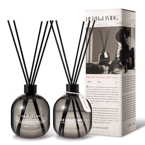 허브앤리빙 프리미엄 대용량 디퓨저 선물세트, 2개, 520ml, 시그니처우디