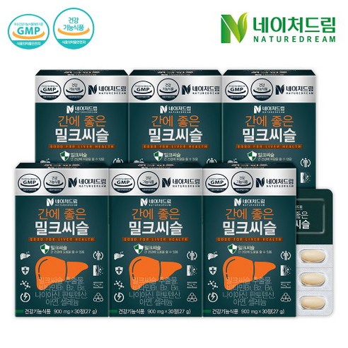 네이처드림 간에 좋은 밀크씨슬 900mg x 30정(27g) 6박스, 단품없음, 6개