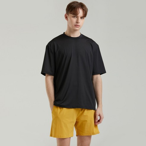 HMUS 버뮤다 오버핏 남성용 반팔티 래쉬가드 블랙