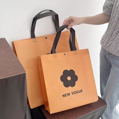 복장 부직포 쇼핑백 소중대 포장봉투 손잡이 선물봉투 쇼핑백 리유저블, 오렌지 작은꽃42x42x12cm, 10개