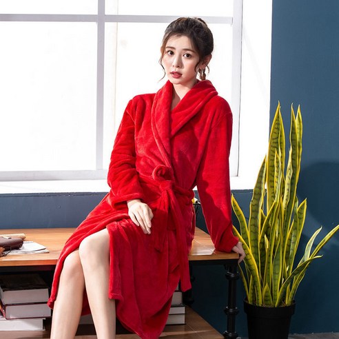 DFMEI-Y 목욕 가운 커플 플란넬 호텔 가을과 겨울 목욕 가운 여성 목욕 타월 산호 양털 남성 잠옷, DFMEI 빅 레드, {"패션의류/잡화 사이즈":"여성 M 권장 90-110 진"}