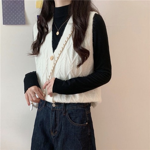 여성용 마인드 리뉴얼 레이어드 니트 베스트 조끼 레이어드조끼