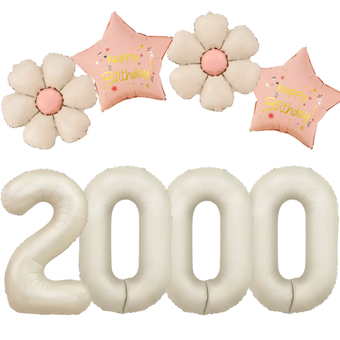 파파 파티 크림 데이지 대형 숫자 기념일 생일 풍선 세트, 1세트, 크림 2000 + 데이지 2p + 별 2p