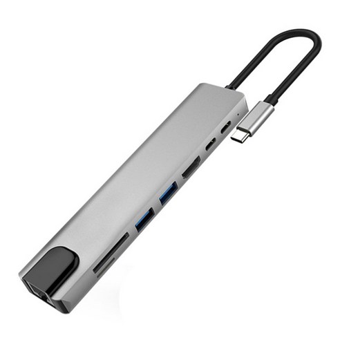 Retemporel USB C 허브 Type-C 도킹 스테이션 8 로 1 HDMI 호환+RJ45+PD+USB3.0+화웨이 P40 맥북 프로 노트북용 TF 카드 리더기, 1개, 그레이 실버