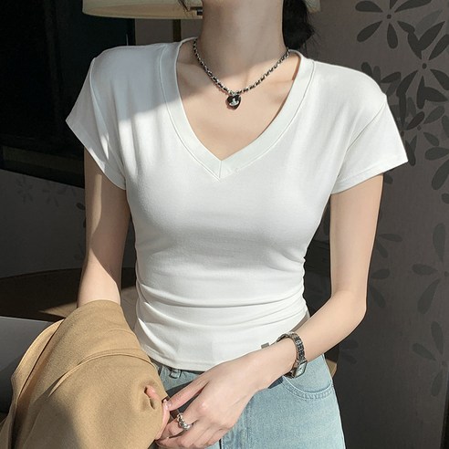 꾸꾸지민 사이드 셔링 크롭 반팔티셔츠