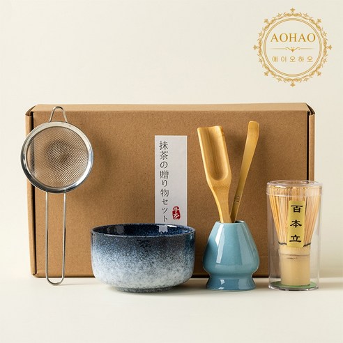 AOHAO 말차 도구 4/6PCS 세트 Matcha Whisk 차선 다완 차선립, 블루 6PCS, 6세트