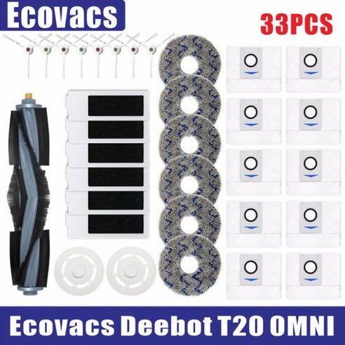 Ecovacs Deebot 메인 사이드 브러시 천 HEPA 필터 먼지 봉투 교체 예비 부품 T20 옴니 T20e 액세서리, 26 33pcs 세탁기건조기세트