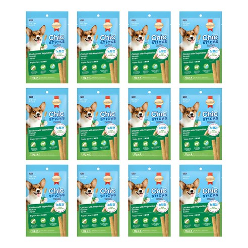 스마트하트 칙스틱 강아지 노령견 소프트 져키 간식 4p, 혼합맛(닭고기/야채), 60g, 12개