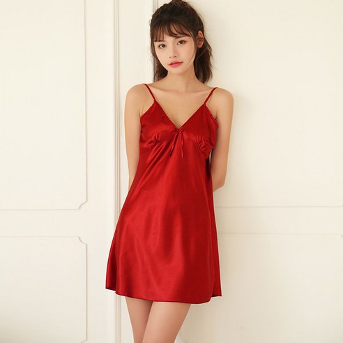 DFMEI-Y 잠옷 여성 봄과 가을 여름 실크 잠옷 레드 웨딩 신부 모닝 가운 웨딩 들러리 그룹 목욕 가운, DFMEI 단색 와인 레드, XXL