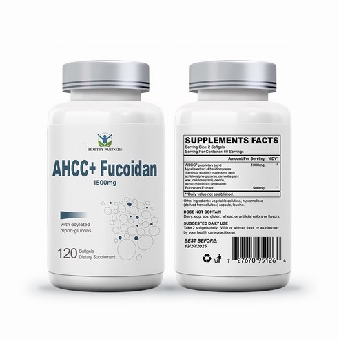 헬시파트너 AHCC 후코이단 1500mg 베타글루칸 표고버섯 균사체 알파글루칸 미역귀 무관세