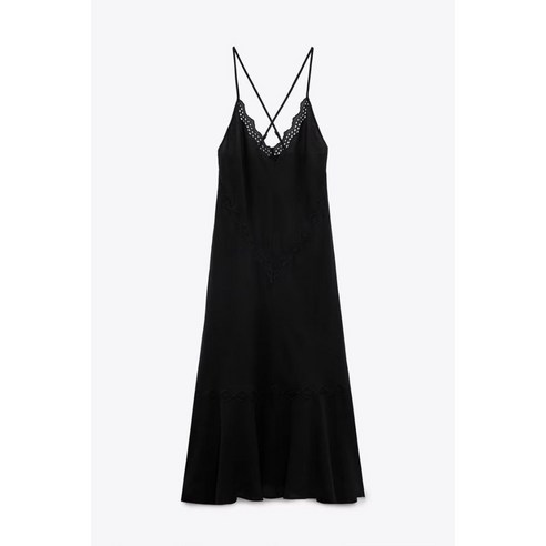 ZARA 자라 블랙 서스펜더 슬립 프릴 롱 원피스 리조트 여름휴가룩 0881308 800