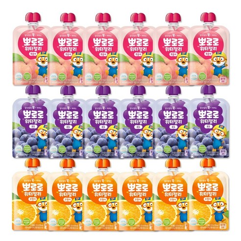뽀로로 워터젤리 포도 + 복숭아 + 오렌지 3종 1세트, 360ml, 30개