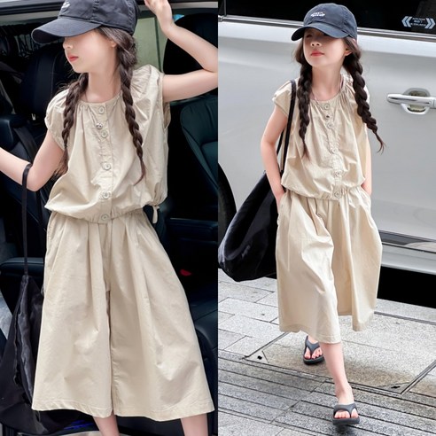 삐삐네옷가게 여아 주니어 베이지 블라우스 민소매 바지상하