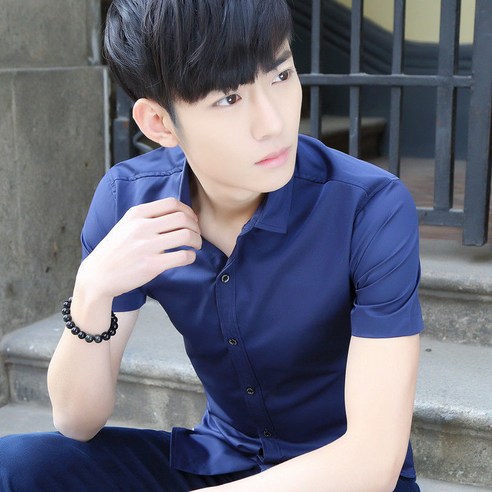 화이트 셔츠 남성용 반팔 한국어 스타일 학생 유행 셔츠 여름 남성용 반팔 남성 슬림 맞춤 셔츠