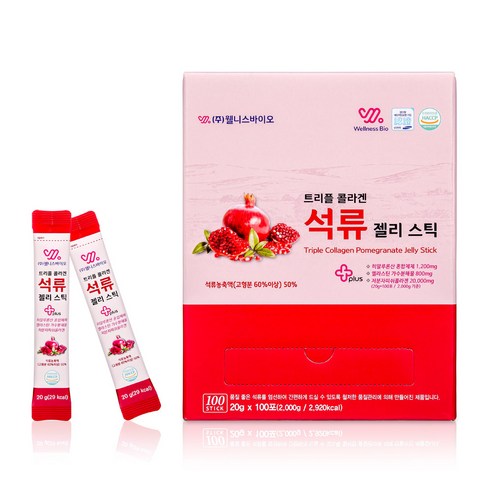 웰니스바이오 트리플 콜라겐 석류 젤리스틱 20g 100포 히알루론산 엘라스틴, 100개, 20ml