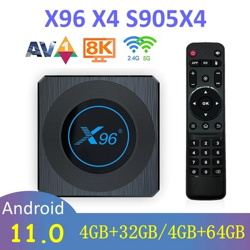 스마트 TV 셋톱 박스 X96 X4 안드로이드 11 암로직 S905X4 4GB 32GB 64GB 듀얼 와이파이 8K 인터넷 TV 수신기 X96X4 신제품, 7) 미국 플러그  2GB 16GB  I8