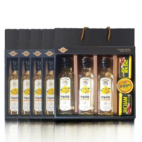 제트 선물세트1호(해표 카놀라유500ml 3입+동원리챔200g 2입+동원살코기참치100g 1입) 5세트, 제트선물세트1호(카놀3+리챔2+살코기참치1)5세트
