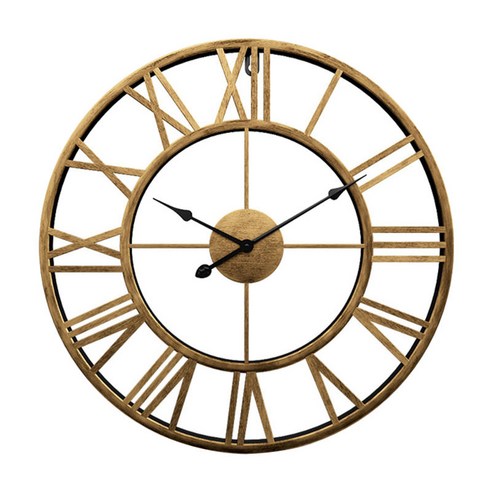 60CM 큰 벽 시계 금속 빈티지 스테레오 로마 숫자 침묵 장식 벽 시계, 골드