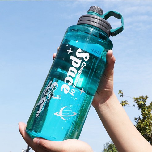 간단한 패션 슈퍼 대용량 플라스틱 공간 컵 크리 에이 티브 야외 핸들 스포츠 물 컵 2000ml, 초록, 1500ml