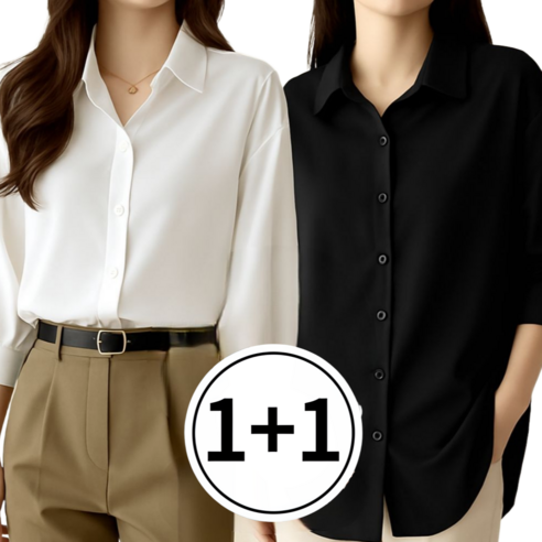 데일라 여성 봄 블라우스 긴팔 루즈핏 남방 힙커버 셔츠 세트