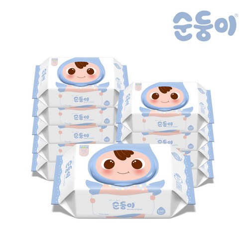 순둥이 네이처 오리지널 유아물티슈 캡형, 100매, 10팩