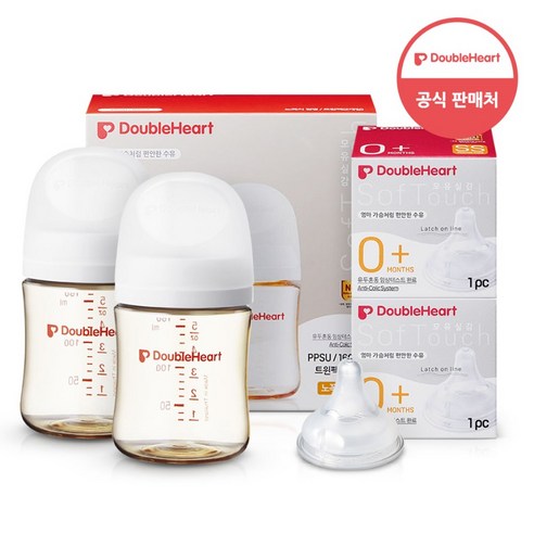 더블하트 모유실감 3세대 PPSU 베이직 트윈팩 160ml+젖꼭지(2입), 제뉴인화이트, 3세대 젖꼭지SS 수유용품