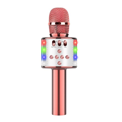 Decdeal 가라오케 블루투스 마이크 녹음 노래 LED 램프 휴대용 무선 D168, 로즈 골드