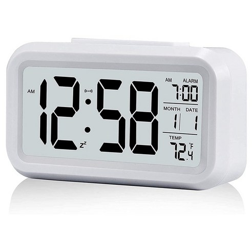 노 브랜드 대형 LCD 온도 디스플레이가 있는 디지털 알람 시계 배터리 전원을 사용하는 Snooz가 자동, 하얀색