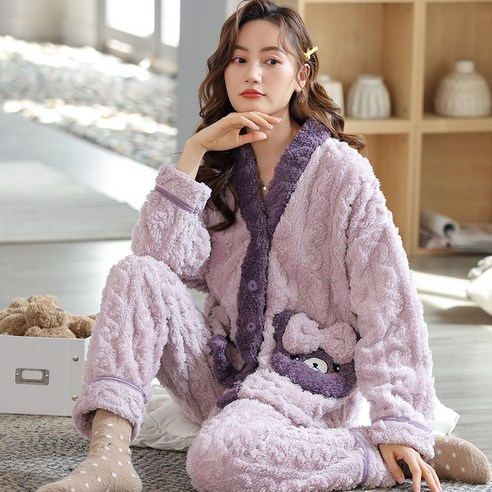 DOFENG 여성홈웨어 극세사 잠옷 여성홈웨어세트 수면잠옷 1068