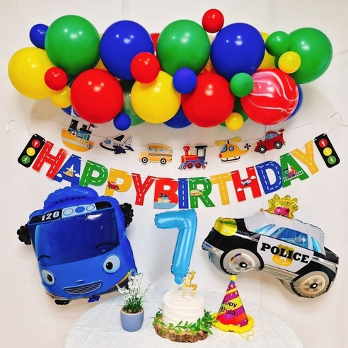 스마일파티 타요 풍선 생일파티세트 자동차풍선, 7세