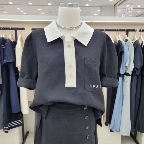 온앤온 카라배색 셔츠형 블라우스 njw3mb50201