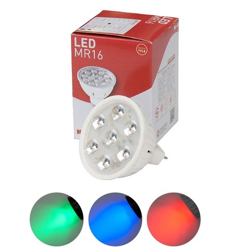 칼라 LED MR16 1.5W 220V 적색.청색.녹색 RGB 할로겐 대체용 저전력 전기절약 램프 실내용 다운라이트, 1개, 녹색 mr16led Best Top5