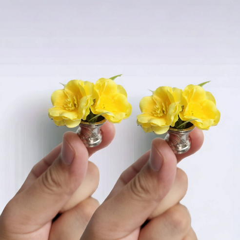 쥬얼포레 소중한분께 납골당 봉안당 꾸미는 추모장식 미니어쳐 미니 yellow 플라워 꽃병 납골당꽃 상 상차림 추석 설날 추모 기억 명절 성불 부처 성묘 성묘꽃 mini, 노란색