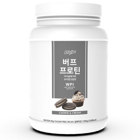 버프 프로틴 아이솔레이트 WPI 100% 유청 단백질 파우더 헬스 보충제 파우더 쿠키앤크림 1.5kg, 2개