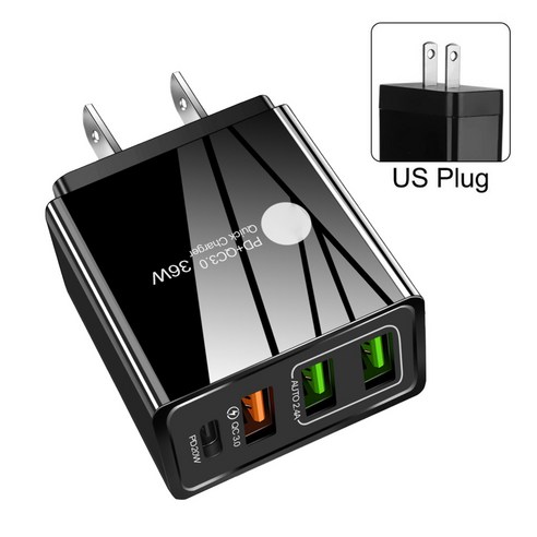 36W 3 USB 포트 PD 충전 어댑터 빠른 전화 충전기 충전 어댑터 전화 컴퓨터용 빠른 충전 충전기, 유형2, 미국 플러그