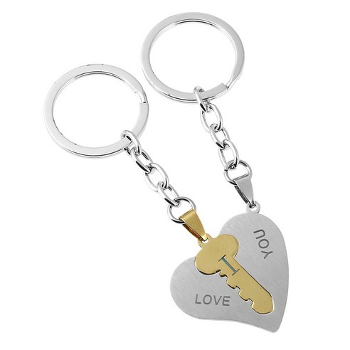 KORELAN정교한 선물 하트 열쇠 I Love You 사랑해요 커플 스테인리스 열쇠 하트 열쇠 단추2022, 열쇠 한 쌍을 마음에 새기다.
